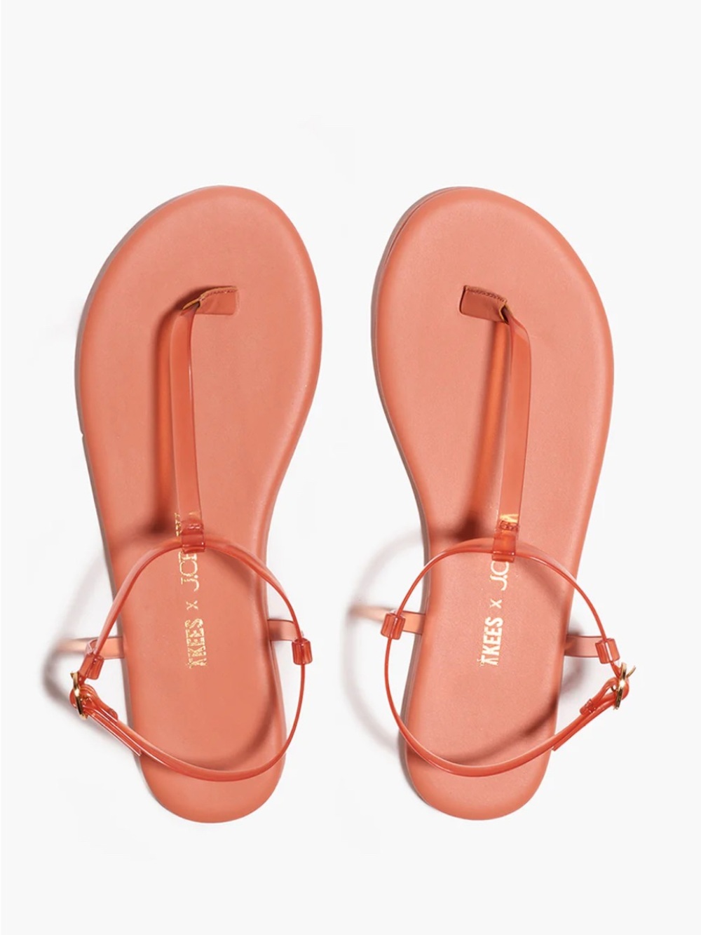 TKEES X J.Crew Sunbleached Coral Minimal T-Strap Sandals